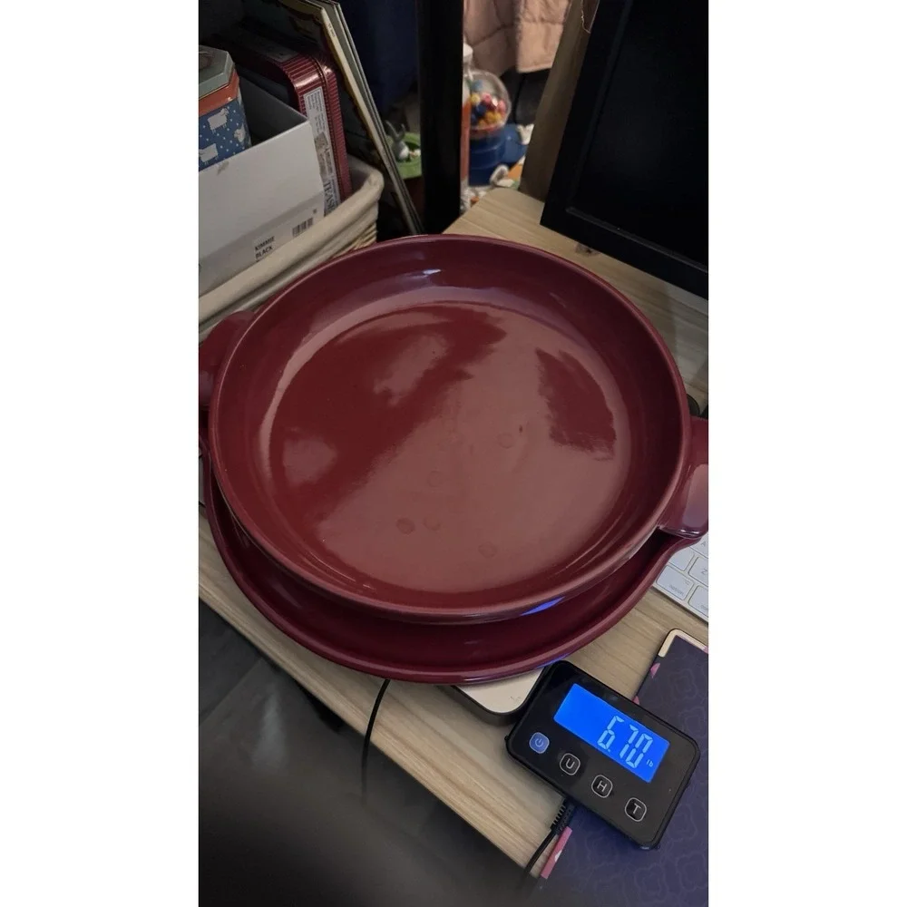 Emile Henry Flame Red Ceramic Tart Tarte Tatin 2 Piece Set Cook/Serve Bake Dish